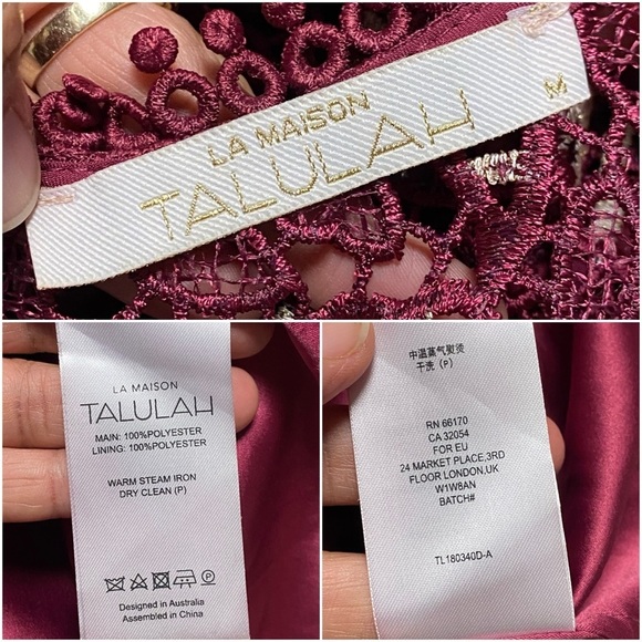 La Maison Talulah Dress Women’s Size Medium Mulberry/Gold The Passion Lace LS - Picture 10 of 16